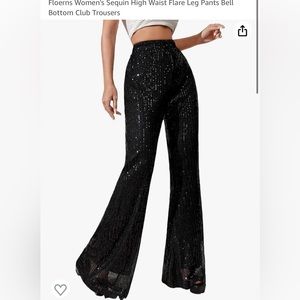 Floerns Women's Sequin Sparkly High Waist Flare Leg Pants Bell Bottom